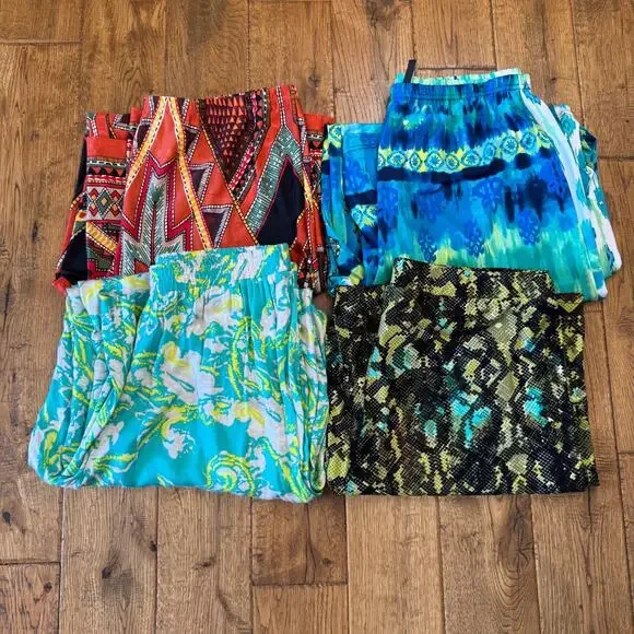 Lot of 4 Womens L/XL Palazzo Pants Boho Tribal Print Elastic Waist Wide Leg - Picture 1 of 12